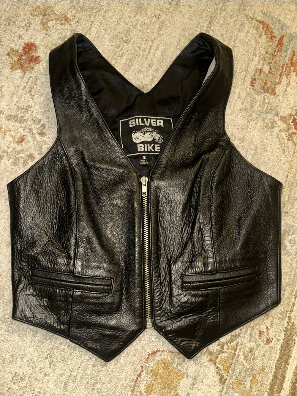 Vintage Silver Bike Genuine Leather Moto Vest – Size S